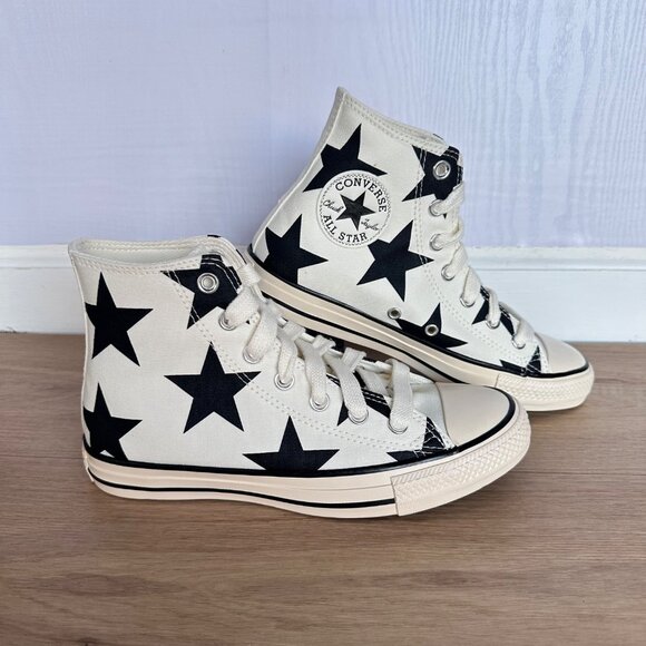 Converse Chuck Taylor Large Stars Hi Sz 7.5 Womens Shoes Sneakers Beige A09898F - Picture 2 of 10